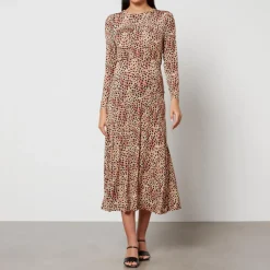 Dresses|Dresses|RIXO Cerise Leopard-Print Jersey Midi Dress - UK 8