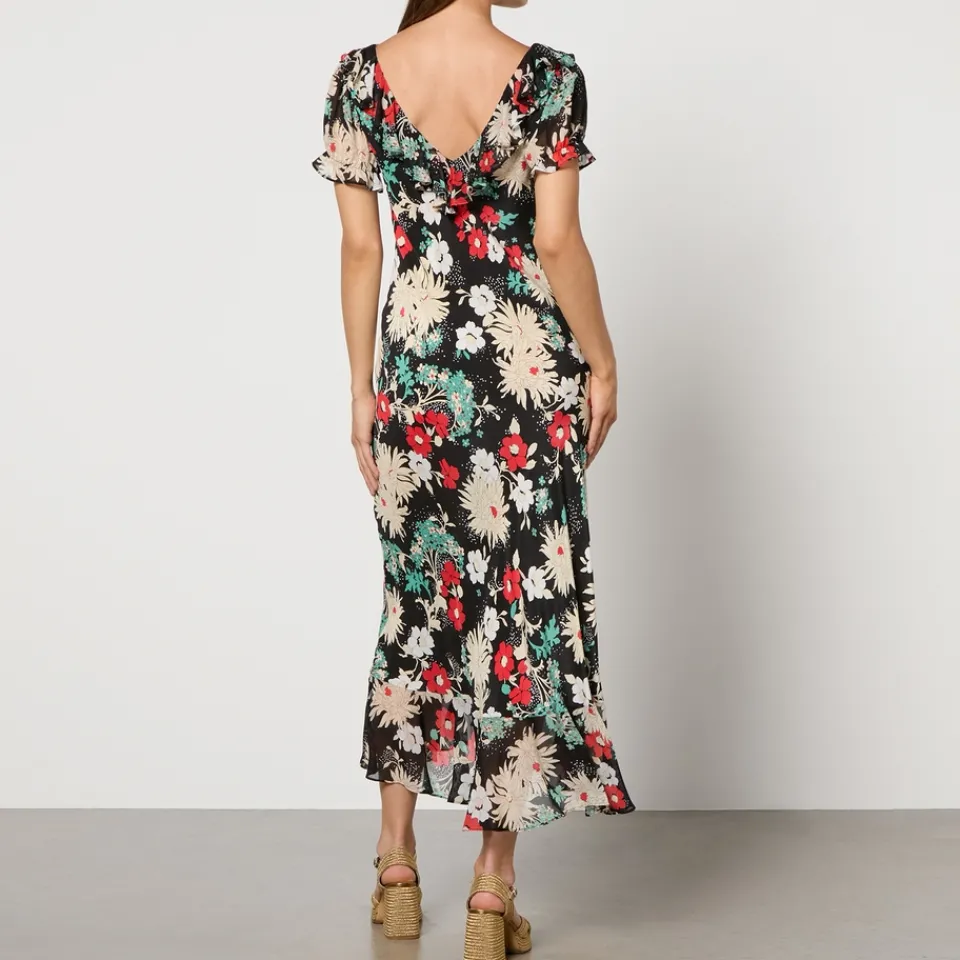 Dresses|Dresses|RIXO Clementina Floral-Print Silk-Chiffon Midi Dress - UK 6