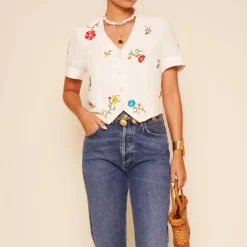T-Shirts And Tops|Shirts And Blouses|RIXO Immie Ombré Floral-Embroidered Woven Top - UK 12