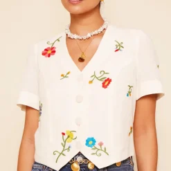 T-Shirts And Tops|Shirts And Blouses|RIXO Immie Ombré Floral-Embroidered Woven Top - UK 12