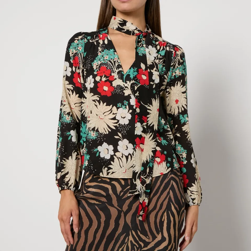 T-Shirts And Tops|Shirts And Blouses|RIXO Moss Floral-Print Silk-Chiffon Blouse - UK 8