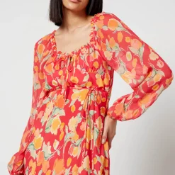 Dresses|Dresses|RIXO Olimani Floral-Print Chiffon Midi Dress - UK 6