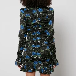 Dresses|Dresses|Ganni Rotate Birger Christensen Printed Ruched Satin Mini Dress - DK 38/UK 10