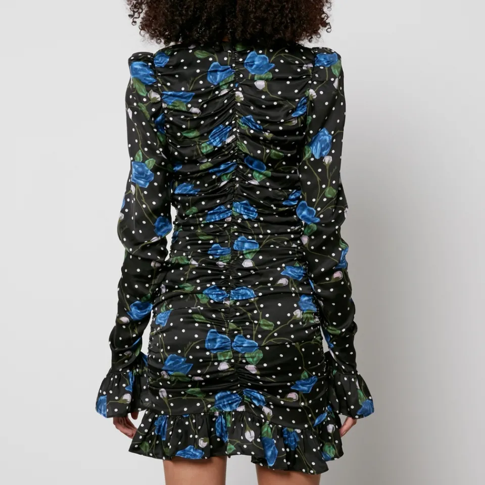Dresses|Dresses|Ganni Rotate Birger Christensen Printed Ruched Satin Mini Dress - DK 38/UK 10