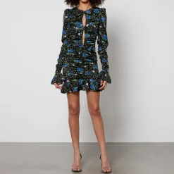 Dresses|Dresses|Ganni Rotate Birger Christensen Printed Ruched Satin Mini Dress - DK 38/UK 10