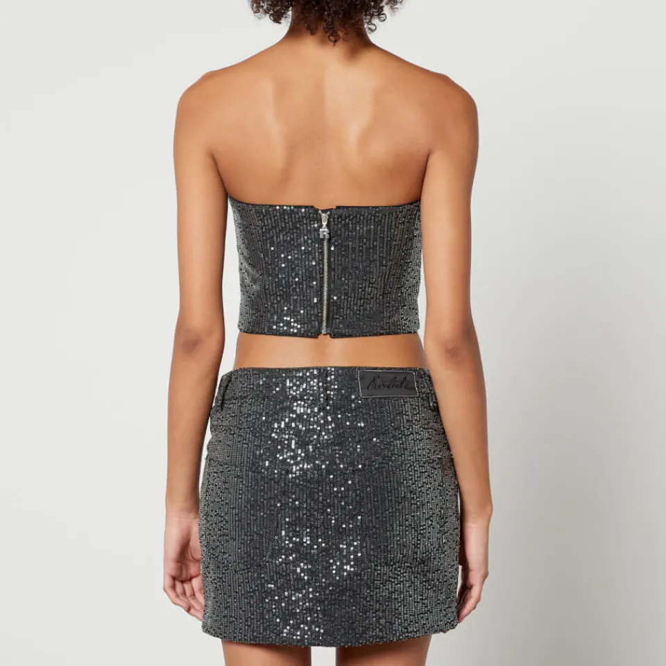T-Shirts And Tops|Stepney Workers Club Rotate Birger Christensen Sequinned Denim Cropped Top - DK 32/UK 6