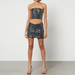 T-Shirts And Tops|Stepney Workers Club Rotate Birger Christensen Sequinned Denim Cropped Top - DK 32/UK 6