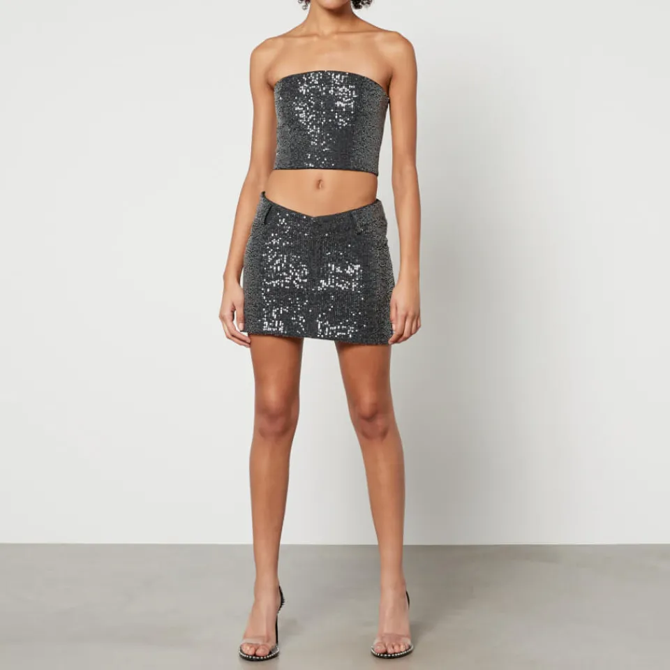 T-Shirts And Tops|Stepney Workers Club Rotate Birger Christensen Sequinned Denim Cropped Top - DK 32/UK 6