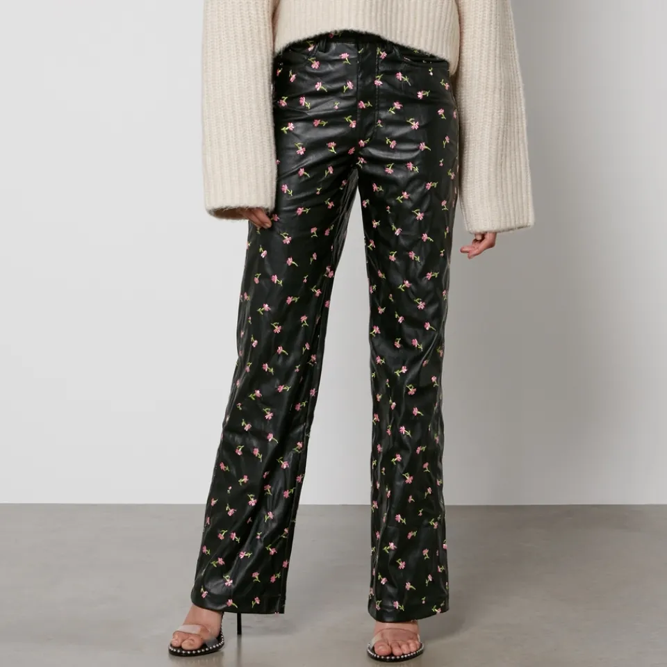Trousers|ROTATE Birger Christensen Printed Faux Leather Straight-Leg Trousers - DK 40/UK 12