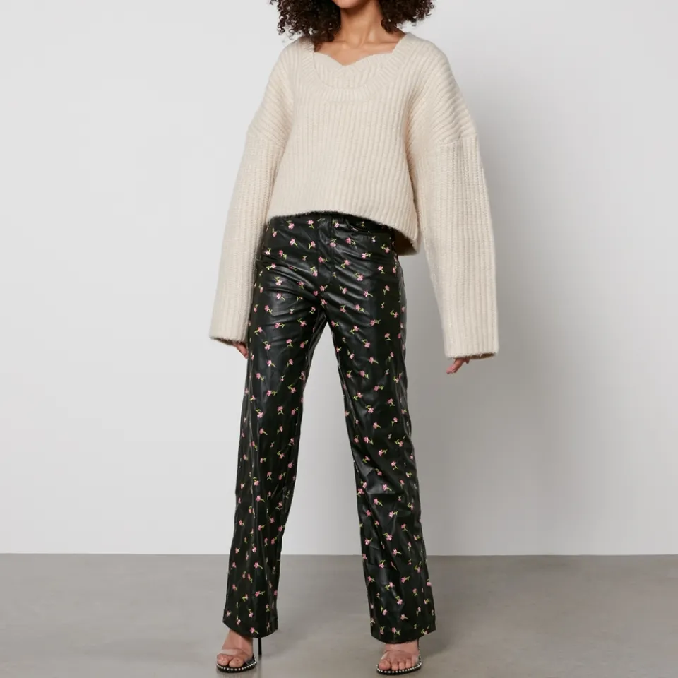 Trousers|ROTATE Birger Christensen Printed Faux Leather Straight-Leg Trousers - DK 40/UK 12