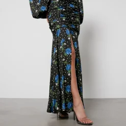 Dresses|Dresses|ROTATE Birger Christensen Printed Ruched Satin Maxi Dress - DK 34/UK 6