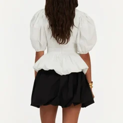 T-Shirts And Tops|Shirts And Blouses|ROTATE Birger Christensen Puff Sleeve Cotton-Blend Poplin Top - UK 6
