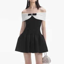 Dresses|Dresses|Dr. Martens Self-Portrait Bow Ribbed-Knit Mini Dress - M