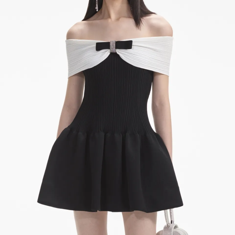 Dresses|Dresses|Dr. Martens Self-Portrait Bow Ribbed-Knit Mini Dress - M