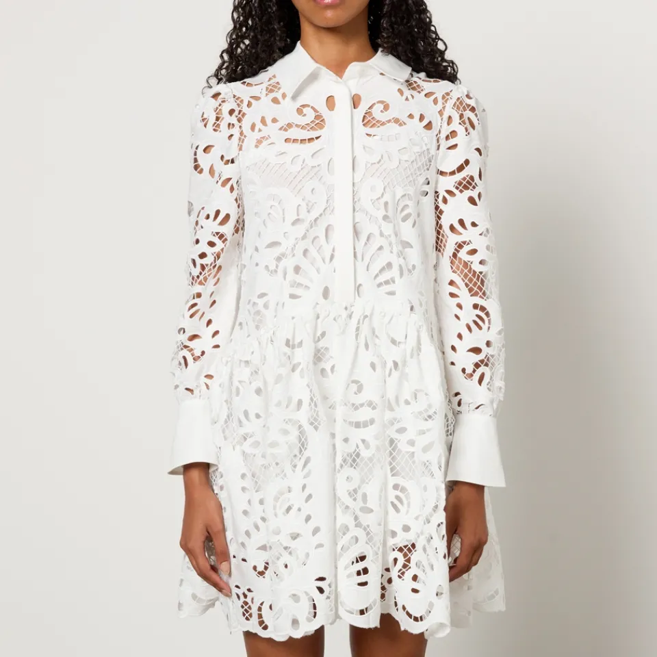 Dresses|Dresses|Self-Portrait Cotton Guipure Mini Shirt Dress - UK 6