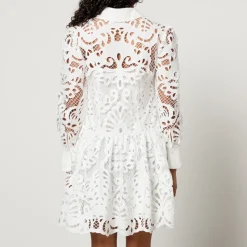 Dresses|Dresses|Self-Portrait Cotton Guipure Mini Shirt Dress - UK 6