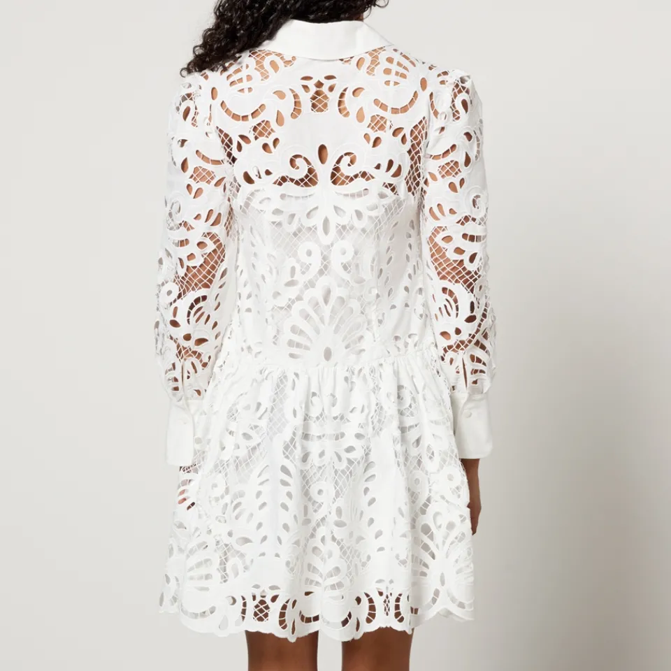 Dresses|Dresses|Self-Portrait Cotton Guipure Mini Shirt Dress - UK 6