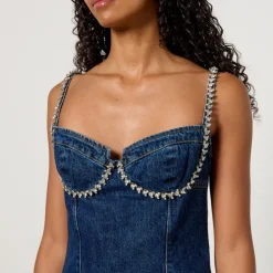 Dresses|Dresses|ROTATE Birger Christensen Self-Portrait Diamante-Embellished Denim Mini Dress - UK 12