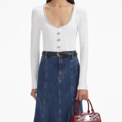 T-Shirts And Tops|Self-Portrait Embellished Knit Top - L