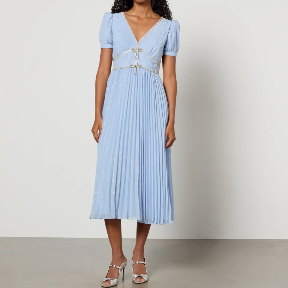 Dresses|Dresses|Dr. Martens Self-Portrait Fil-Coupe Pleated Chiffon Midi Dress - UK 10