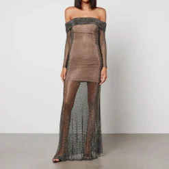 Dresses|Dresses|Self-Portrait Rhinestone-Embellished Macramé Maxi Dress - UK 14/US 10