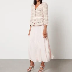 Dresses|Dresses|Self-Portrait Sequined Bouclé and Chiffon Midi Dress - UK 6/US 2