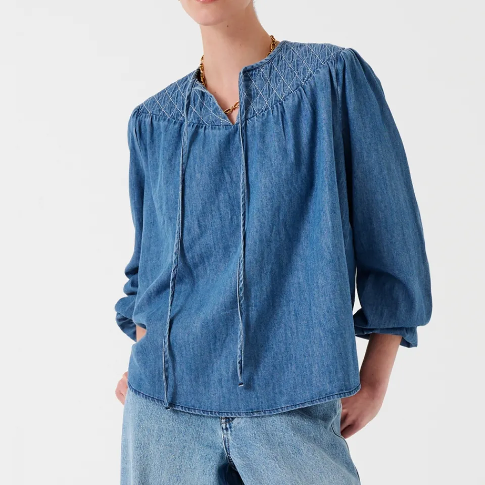 T-Shirts And Tops|Shirts And Blouses|Samsøe Samsøe Seventy + Mochi Clio Cotton-Chambray Blouse - XS