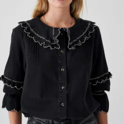 T-Shirts And Tops|Shirts And Blouses|Essentiel Antwerp Seventy + Mochi Phoebee Ruffled Cotton Blouse - UK 10