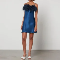 Dresses|Dresses|Sleeper Boheme Feather-Trimmed Satin Mini Dress - XS
