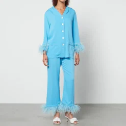 Loungewear|Sleeper Party Feather-Trimmed Crepe de Chine Pyjama Set - XS