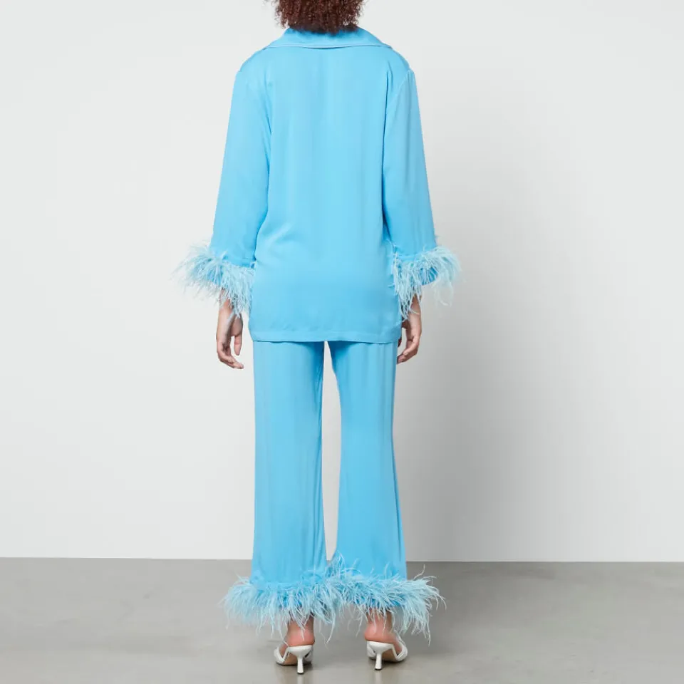 Loungewear|Sleeper Party Feather-Trimmed Crepe de Chine Pyjama Set - XS