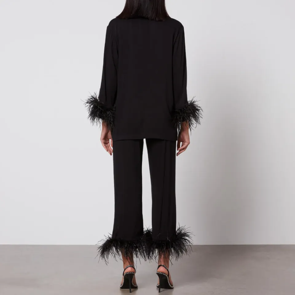 Loungewear|Co-Ord Sets|Sleeper Party Feather-Trimmed Crepe de Chine Pyjama Set - XS