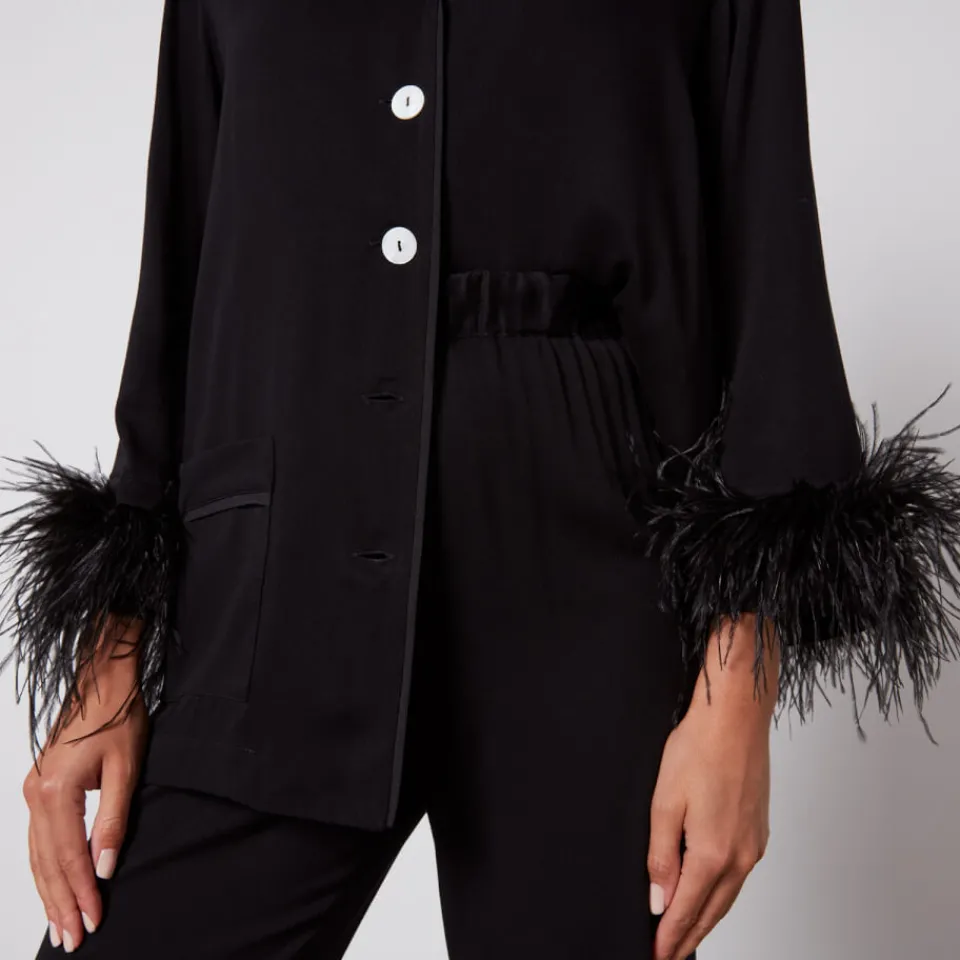 Loungewear|Co-Ord Sets|Sleeper Party Feather-Trimmed Crepe de Chine Pyjama Set - XS