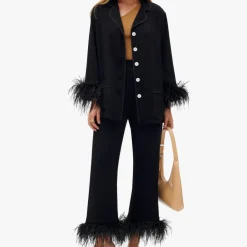 Loungewear|Co-Ord Sets|Sleeper Party Feather-Trimmed Crepe de Chine Pyjama Set - XS