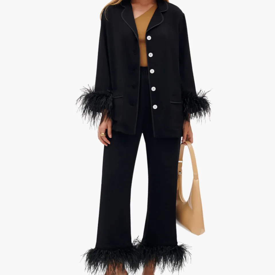 Loungewear|Co-Ord Sets|Sleeper Party Feather-Trimmed Crepe de Chine Pyjama Set - XS