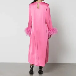 Dresses|Dresses|Sleeper Suzi Feather-Trimmed Satin Maxi Dress - XS