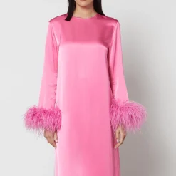 Dresses|Dresses|Sleeper Suzi Feather-Trimmed Satin Maxi Dress - XS