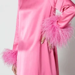 Dresses|Dresses|Sleeper Suzi Feather-Trimmed Satin Maxi Dress - XS