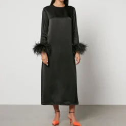Dresses|Dresses|Dr. Martens Sleeper Suzi Feather-Trimmed Satin Maxi Dress - S