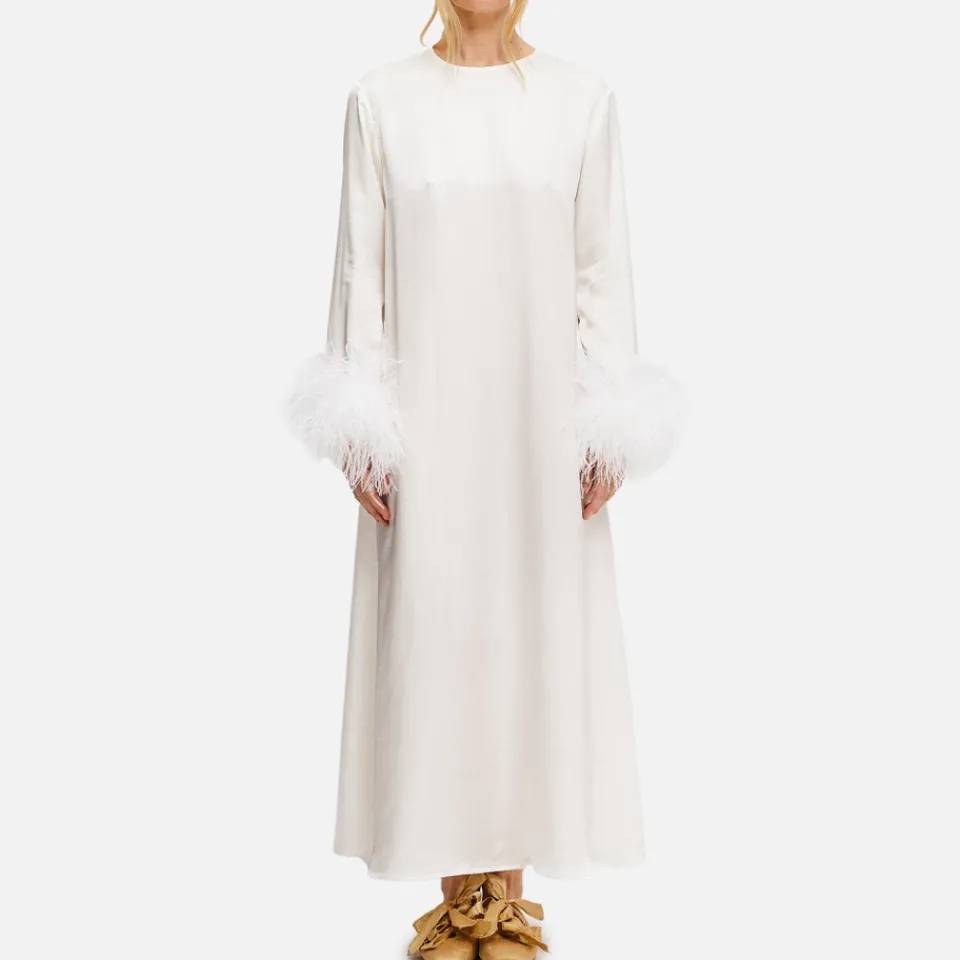 Dresses|Dresses|Sleeper Suzi Feather-Trimmed Satin Midi Dress - M
