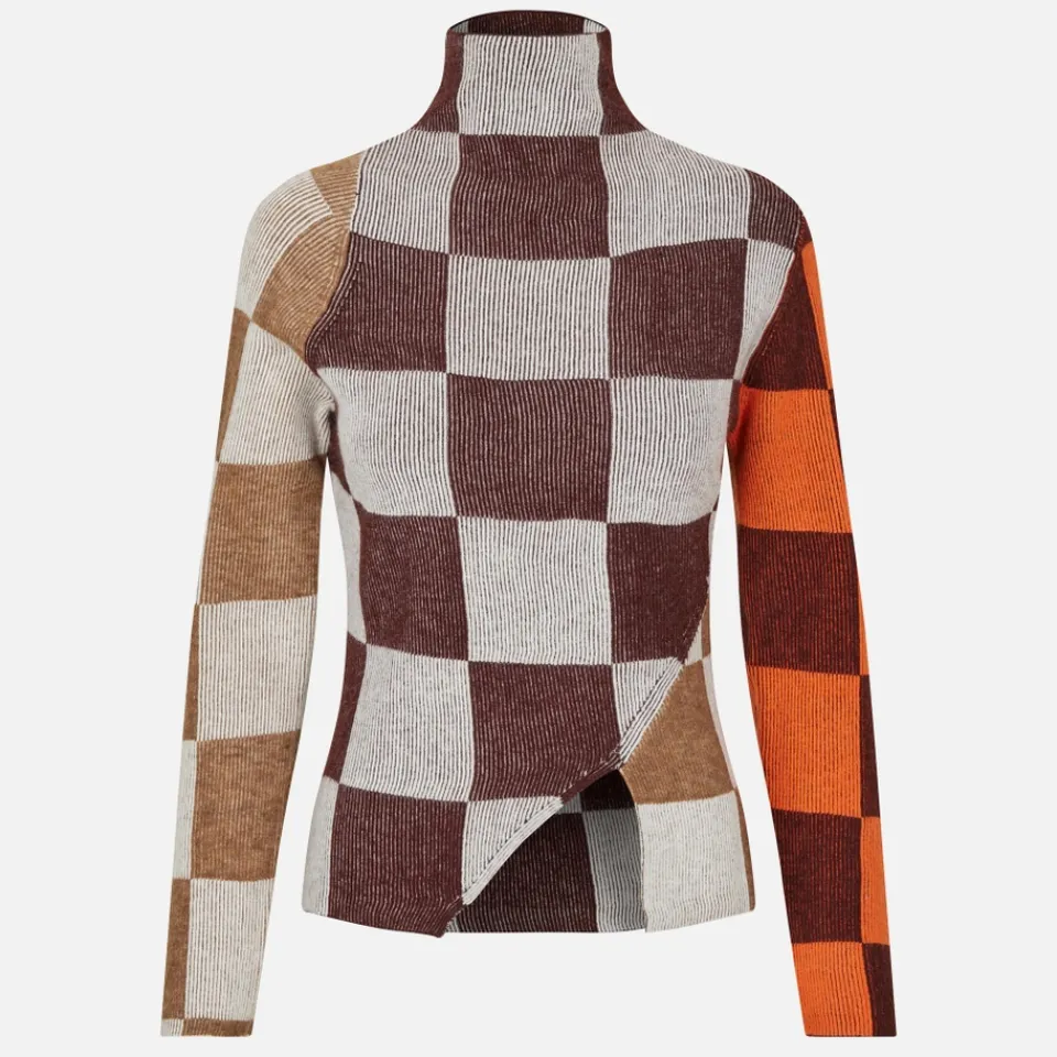 T-Shirts And Tops|Knitwear|Barbour International Stine Goya Asymmetric Checkered Knitted Top - S