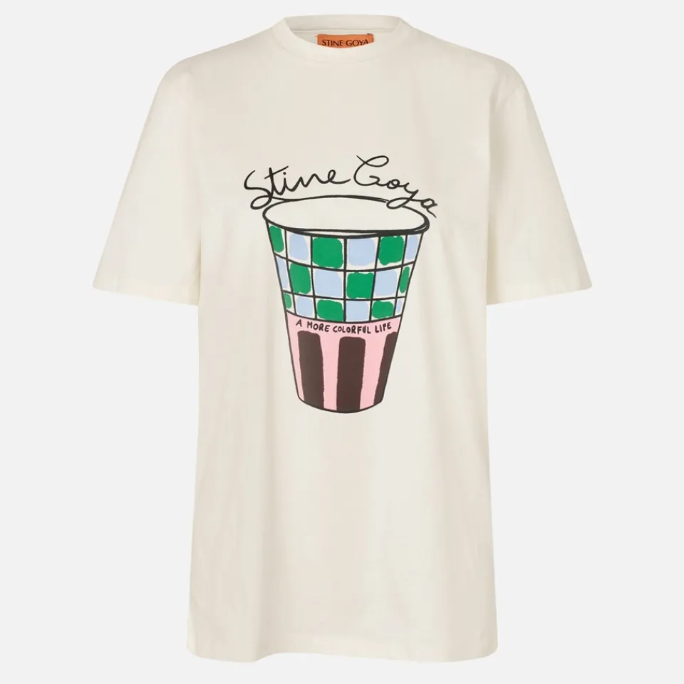 Loungewear|T-Shirts And Tops|Ganni Stine Goya Coffee Cup Exclusive Cotton-Jersey T-Shirt - XS