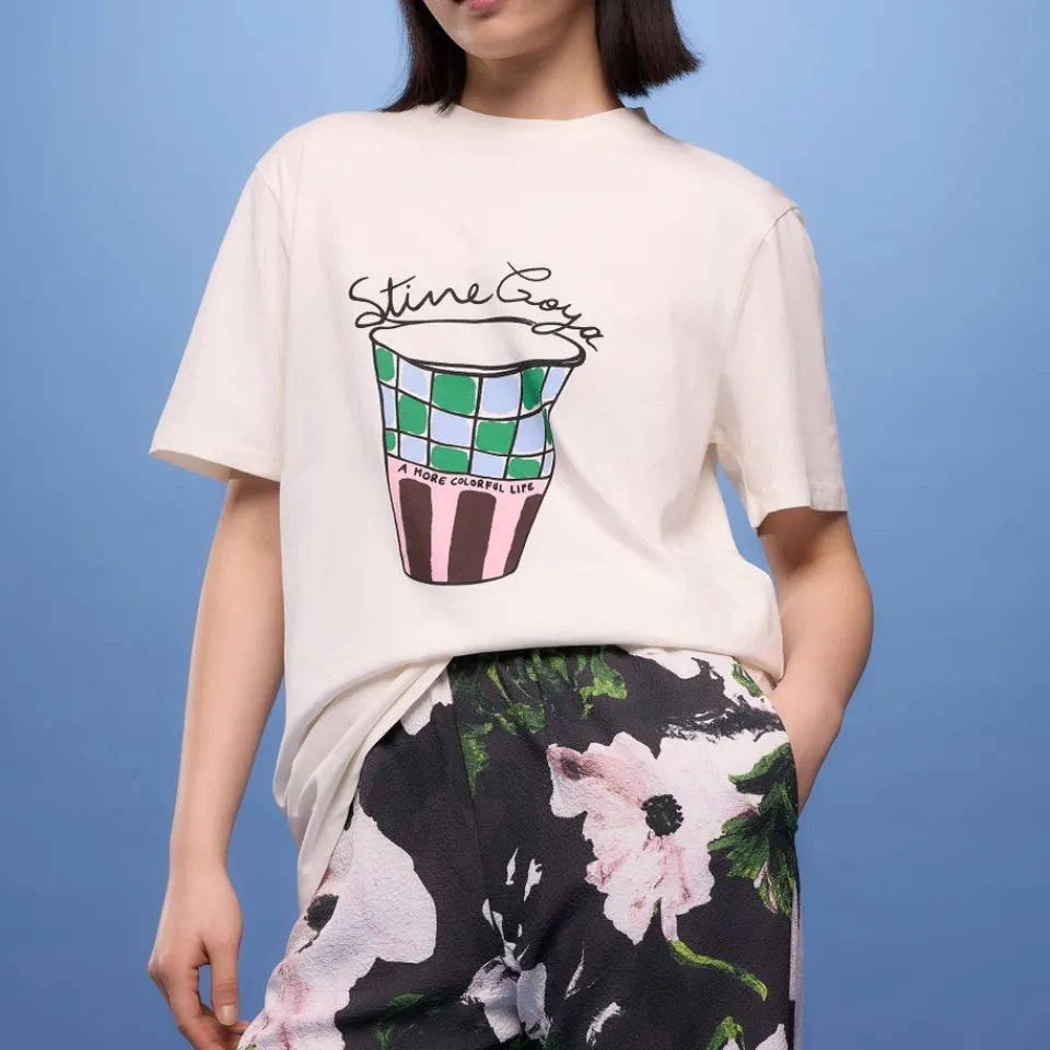 Loungewear|T-Shirts And Tops|Ganni Stine Goya Coffee Cup Exclusive Cotton-Jersey T-Shirt - XS