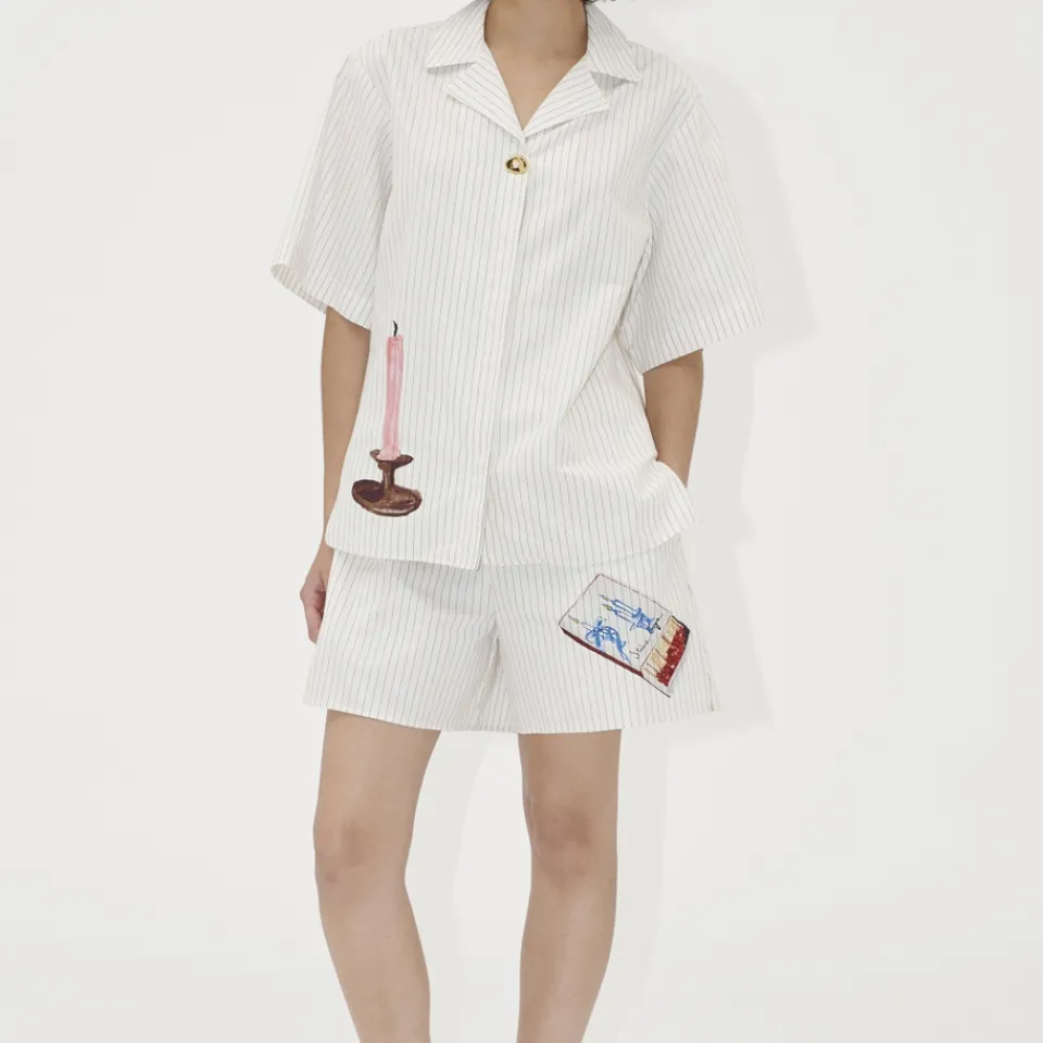 Trousers|T-Shirts And Tops|Stine Goya Organic Cotton-Poplin Bowling Shirt - M