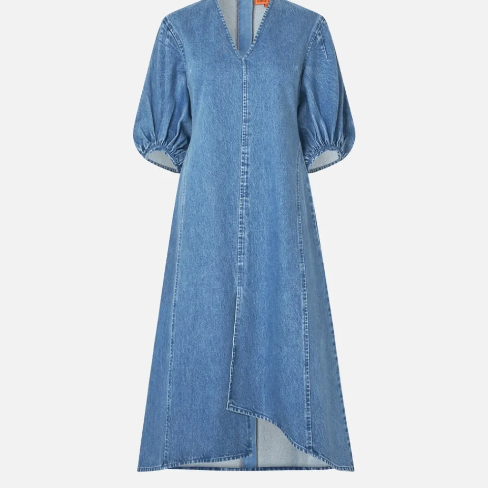 Dresses|Dresses|Toit Volant Stine Goya Puff Sleeves Denim Midi Dress - XS