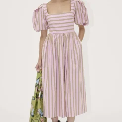 Dresses|Dresses|Ganni Stine Goya Striped Cotton-Poplin Midi Dress - XS