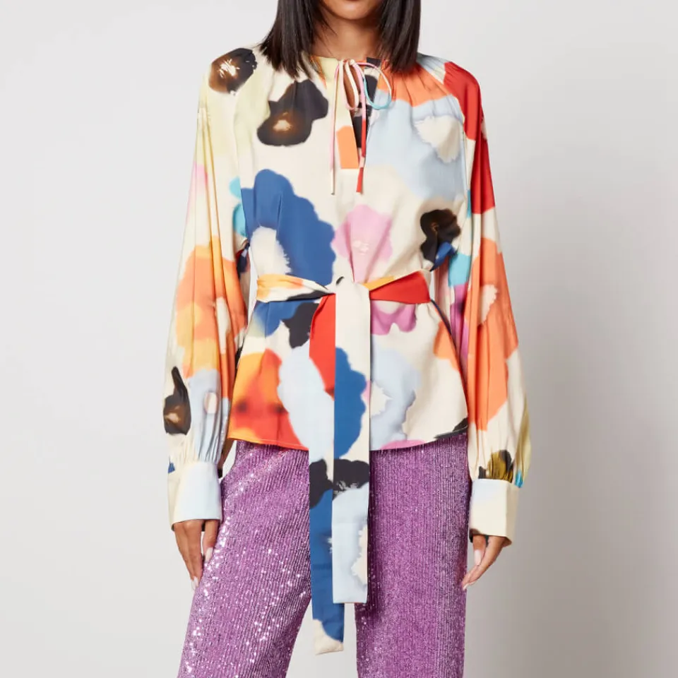 T-Shirts And Tops|Shirts And Blouses|Stine Goya Vianna Floral-Print Satin Blouse - S