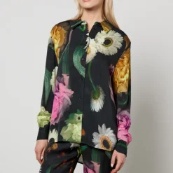 T-Shirts And Tops|Shirts And Blouses|Stine Goya Wal Floral-Print Tencel™ Lyocell-Blend Shirt - XS