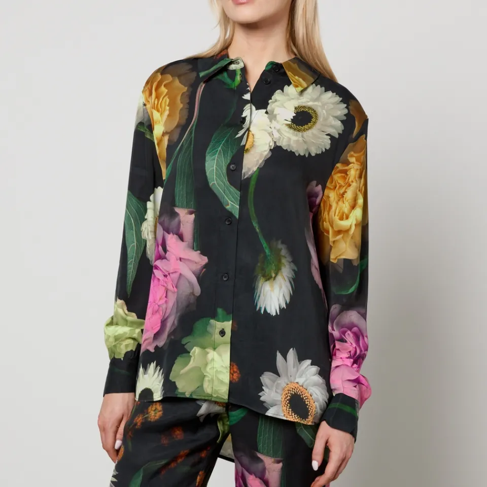 T-Shirts And Tops|Shirts And Blouses|Stine Goya Wal Floral-Print Tencel™ Lyocell-Blend Shirt - XS